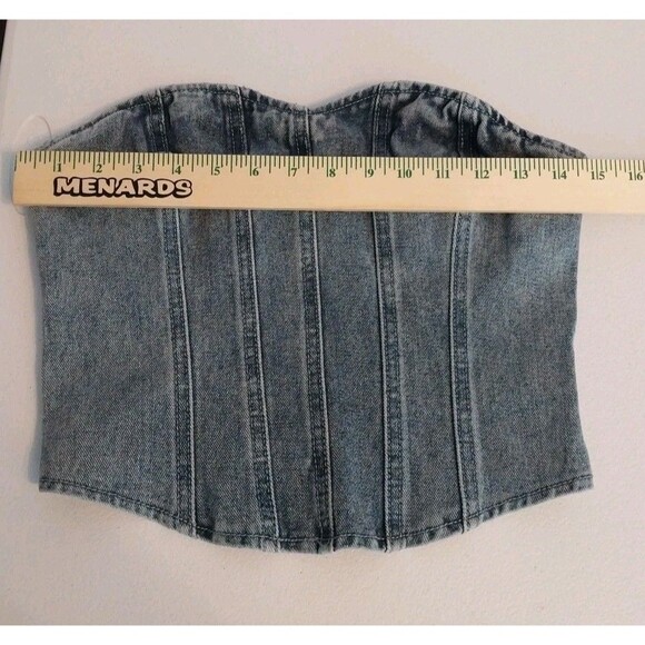 Pretty Little Thing Denim Corset Top Sz 2 Blue Stonewashed Distressed Full Zip - Picture 2 of 10